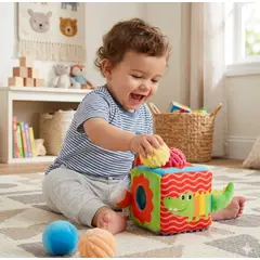 GENERICO - Cubo Sensorial de Tela + 5 Pelotas Multitexturas.