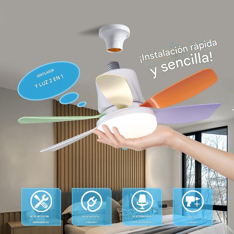 Foco ventilador de Techo LED Ultra Silencioso 30W, 6 aspas Multicolor