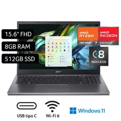ACER - Laptop AMD Ryzen 7 8GB RAM 512GB SSD 15.6FHD Windows 11 - Aspire