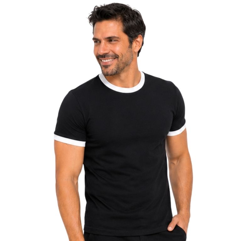Polo de hombre manga corta algodón peruano - Cuello y mangas rib blanco