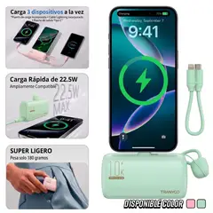 TRANYOO - Batería externa Power Bank 10000 mAh 3 en 1 compatible Iphone Android Carga Rápida
