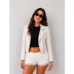 GENERICO - CASACA BIKER DE CUERINA PARA MUJER
