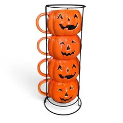 GENERICO - Set de 4 Tazas Calabazas con Organizador