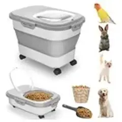 EVERSO - Contenedor Alimento Mascotas Plegable 12kg Perros Gatos Lisa Gris