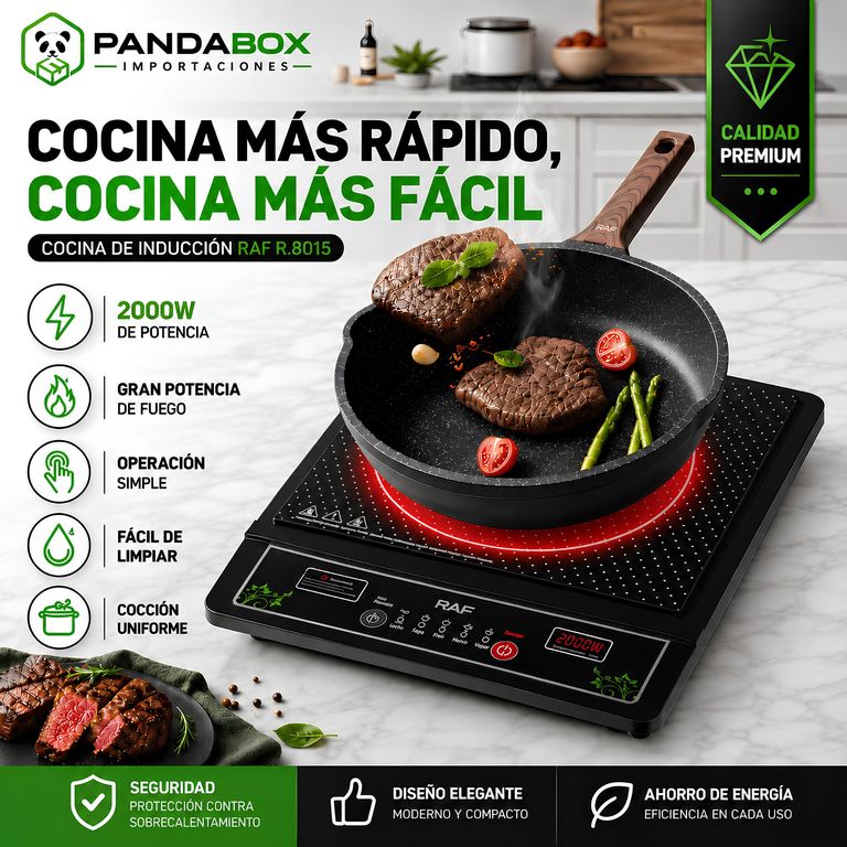 Cocina De Inducción RAF 2000W Premium Con Panel Táctil y Vidrio Cerámico*