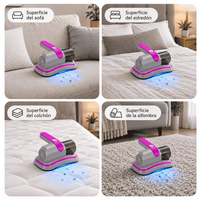 Aspiradora Inalámbrica Anti Ácaros De Mano Con Luz UV Portátil Para Colchón Y Sofá