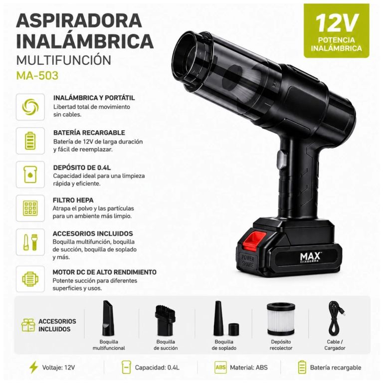 ASPIRADORA INALÁMBRICA MA-503 Boquilla multifuncional de succión