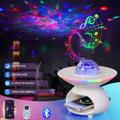 GENERICO - Proyector de Luces Galaxia RGB con Parlante Bluetooth y Carga Inalámbrica 15W TCSP-001, Portatil
