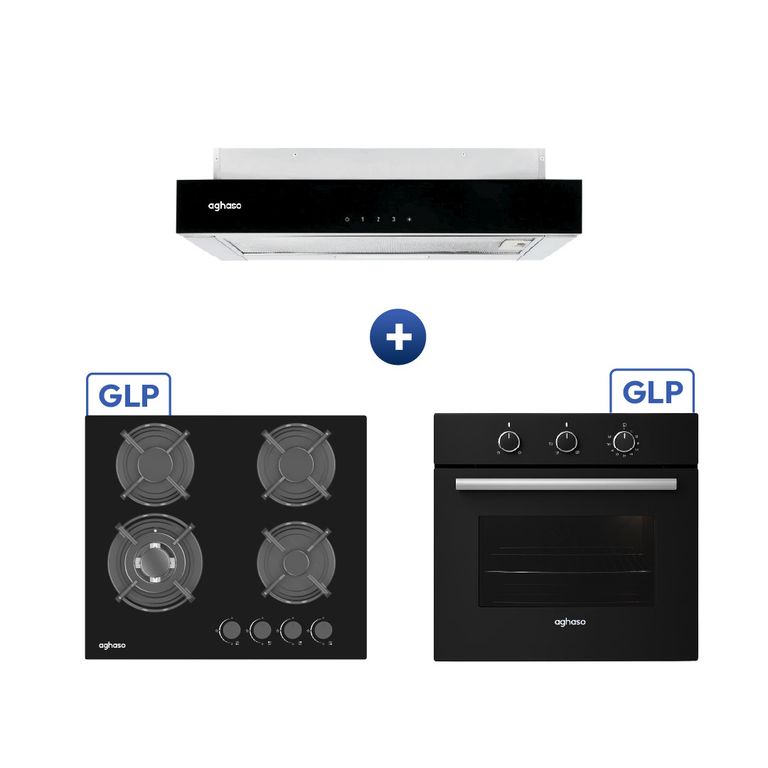Combo Cocina Empotrable 60cm + Encimera 4H + Horno GLP 60L + Campana Premium Touch LED