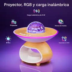 GENERICO - Proyector de Luces Galaxia RGB con Parlante Bluetooth y Carga Inalámbrica 15W TCSP-001, Portatil
