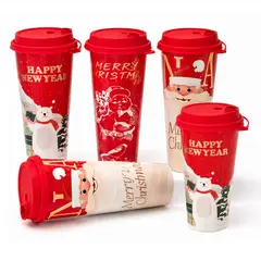 GENERICO - Vasos con Tapa Plasticos para Chocolatada Navideños 500ml 25Unid