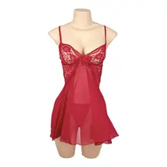 GENERICO - Babydoll Transparente Encaje Con Abertura Y Hilo