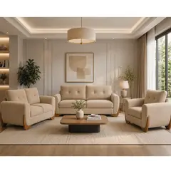 ALTO HOGAR - Juego de Sala Farina 3 2 1 Beige - Tapiz Antifluido