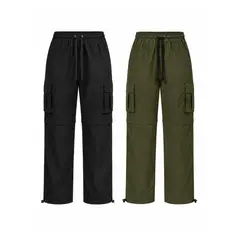 ENKI - PACK X2 PANTALON CONVERTIBLE HOMBRE OUTDOOR TELA MOJADA SECADO RAPIDO TREKKING NEGRO VERDE