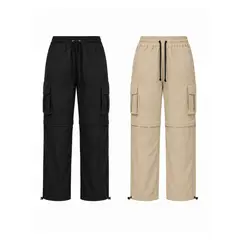 ENKI - PACK X2 PANTALON CONVERTIBLE HOMBRE OUTDOOR TELA MOJADA SECADO RAPIDO TREKKING BEIGE NEGRO