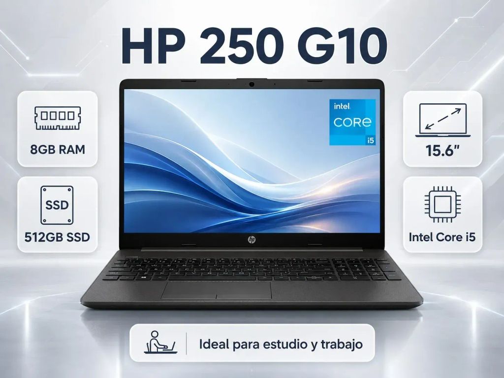 Laptop 250 G10 Intel Core i5-1334U 8GB RAM 512GB SSD 15.6" Plateado Ceniza Oscuro B5UU9AT