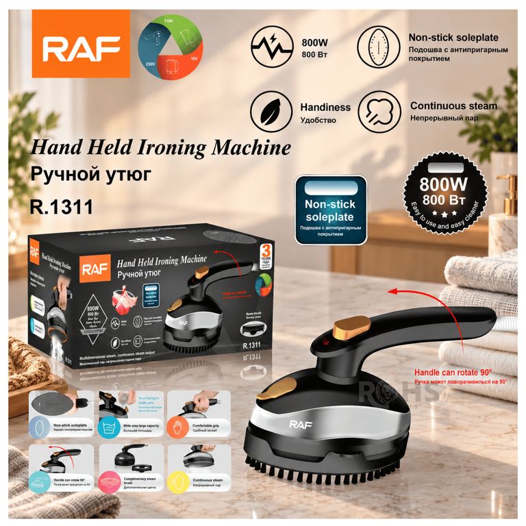 Mini Vaporizador de Ropa RAF R.1311 - 800W - Plancha a Vapor 95ml - Negro
