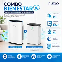 PURIO - Combo Bienestar ULTRA + PULSAR – Purificador HEPA + Deshumedecedor 12L al día
