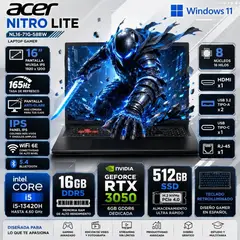 ACER - LAPTOP GAMER NITRO LITE INTEL CORE I5 13420H 16GB RAM 512GB RTX 3050 6GB 16" NL16-71G-58BW