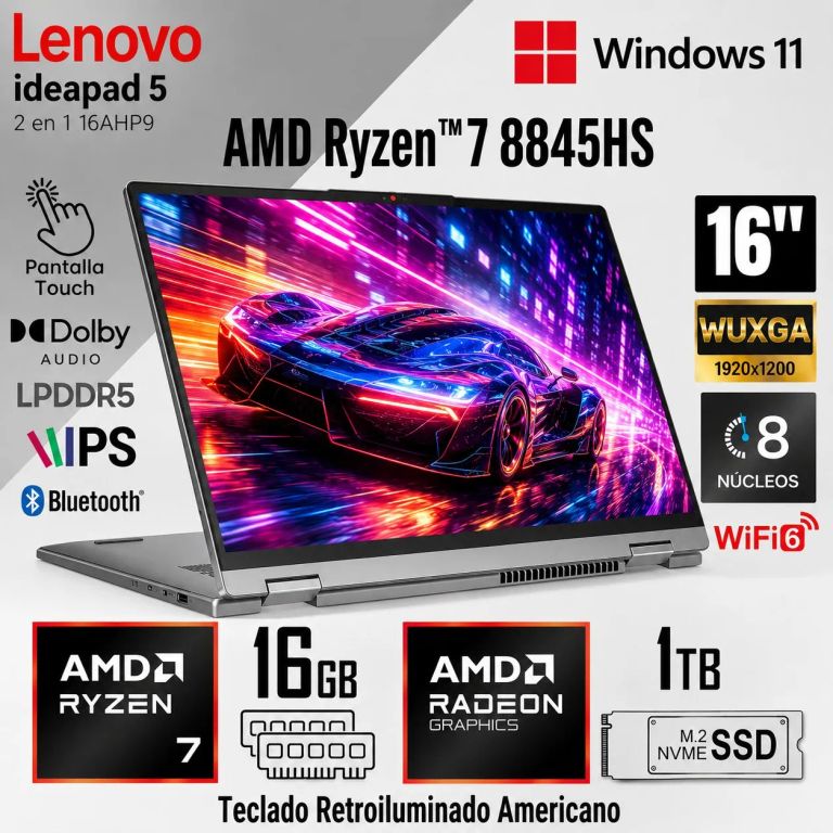 Laptop IdeaPad 5 2 en 1 16AHP9 AMD Ryzen 7 8845HS 16GB RAM 1TB SSD 16" WUXGA Táctil 83DS0056US