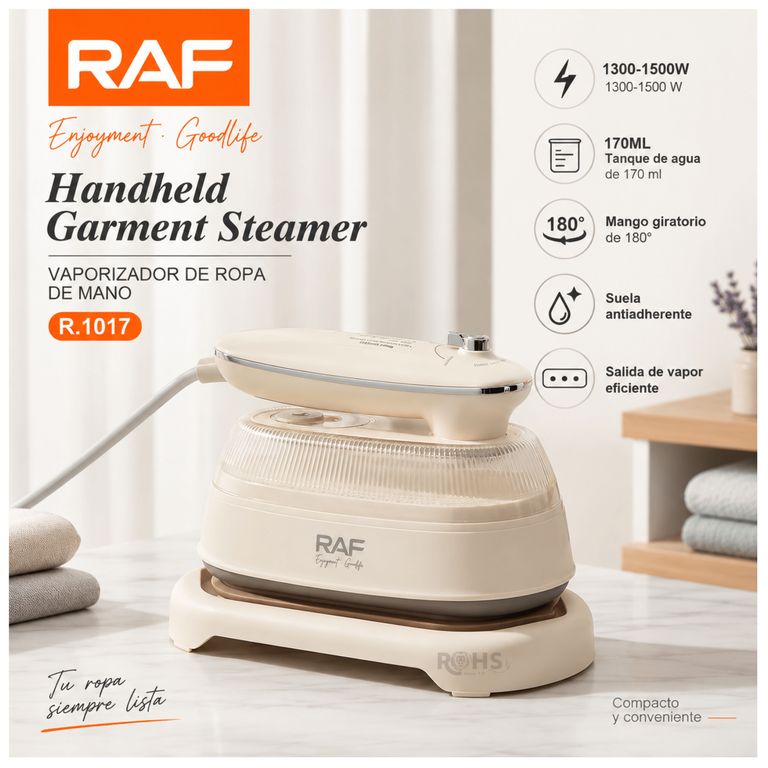 Plancha a Vapor Portátil RAF R.1017 - Para Ropa, Vertical y Compacta