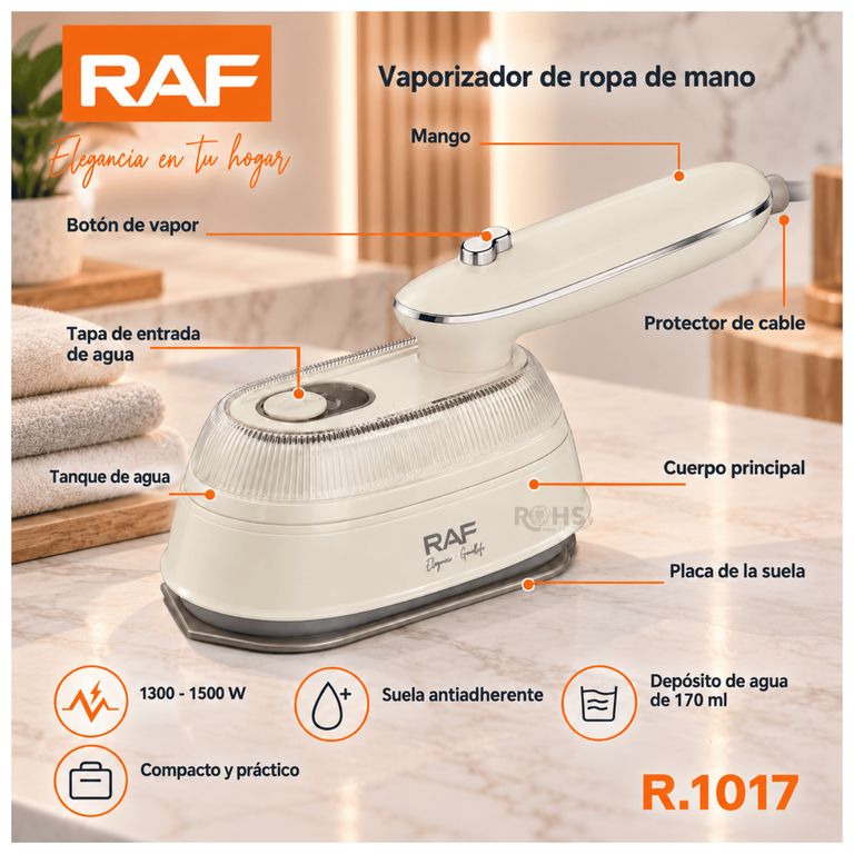 Plancha de Vapor RAF R.1017 - Portátil, Vertical y Compacta para Ropa