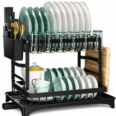 INSPIRA MARKET - Escurridor de Platos de 2 Niveles con Bandeja de Drenaje y Organizador Multifuncional