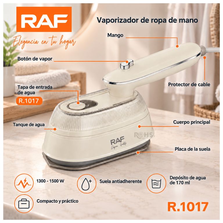Plancha a Vapor RAF R.1017 - Para Ropa - Portátil, Vertical y Compacta
