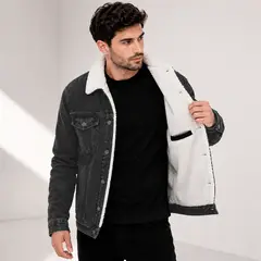 ELEMENT SPECIAL EDITION - Casaca Jean Hombre Plomo con Peluche Blanco – Diseño Urbano Premium