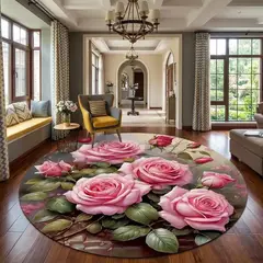 GENERICO - Alfombra Floral Circular Grande 2mts de Diámetro para Sala o Dormitorio