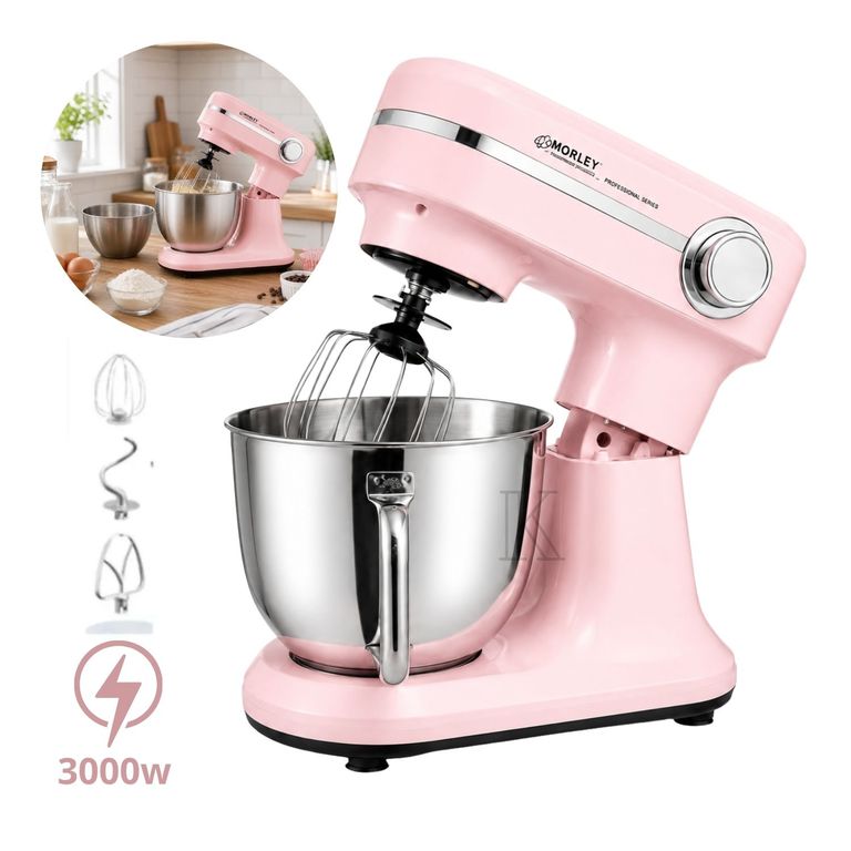 Batidora Planetaria de 3000W Doble Tazón Rosada