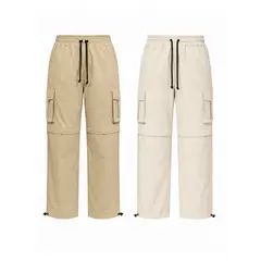 ENKI - PACK X2 PANTALON TREKKING HOMBRE CONVERTIBLE TELA MOJADA SECADO RAPIDO BEIGE HUESO