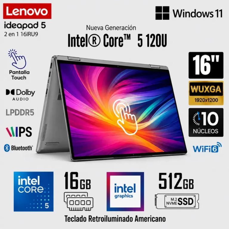 Laptop IdeaPad 5 2en1 16IRU9 Intel Core 5 120U 16GB RAM 512GB SSD 16" WUXGA Táctil 83DU004VUS