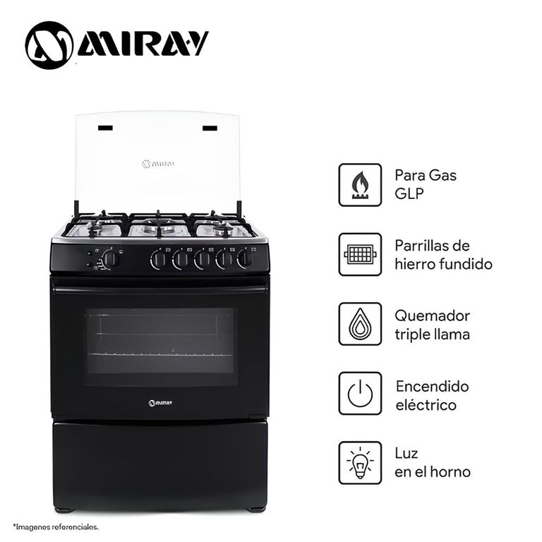 Cocina a Gas GIRASOL PLUS GLP 5 Hornillas -Negro