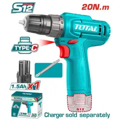 TOTAL - Taladro atornillador inalámbrico 12V 20Nm, modelo TDLI12456 de