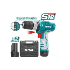 TOTAL - Taladro Inalámbrico 12V 20Nm de Alta Potencia Modelo TIDLI12201 con Accesorios