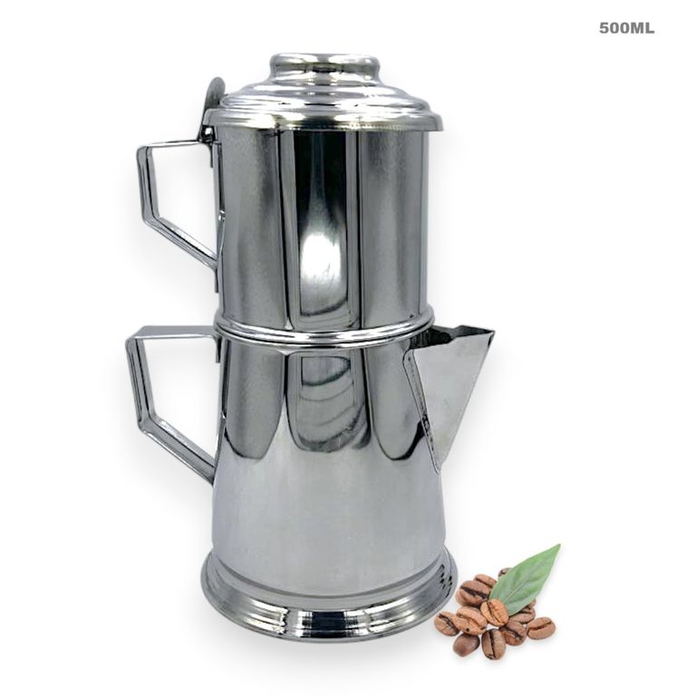 Cafetera de Acero Inoxidable 500 ML Gota a Gota - Tapa con Bisagra
