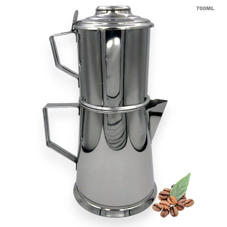 Cafetera de Acero Inoxidable 700 ML Gota a Gota - Tapa con Bisagra