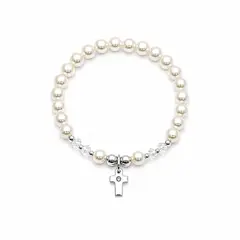 SANTORAL - Pulsera Cruz Brillo Perlas Niña - Plata