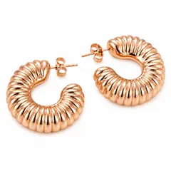 GENERICO - Aretes Argolla Chunky Acanalados Oro Rosa Mujer Elegantes