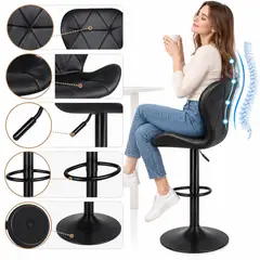 EVERSO - Silla de Bar Giratoria Altura Regulable con Respaldo y Base Cromada