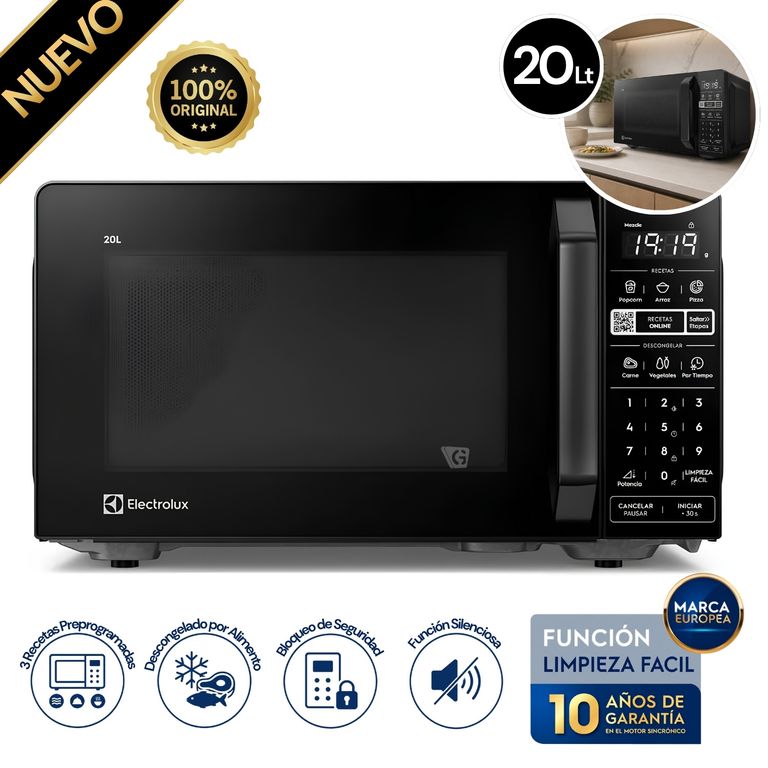 Microondas 20L Función Descongelar y Recetas Preprogramadas Negro EMDZ20S2GAB