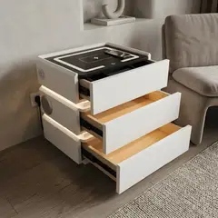 DECOKASA - Mesa de Noche Smart Vr. 5 con Carga Inalámbrica, Parlante Bluetooth, USB y Luz LED