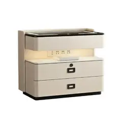 DECOKASA - Mesa de Noche Smart Vr. 8 con Lector de Huella, Carga Inalámbrica, Parlante Bluetooth, USB y Luz LED