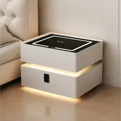 DECOKASA - Mesa de Noche Smart Vr. 4 con Clave Numérica, Carga Inalámbrica, Parlante Bluetooth, USB y Luz LED