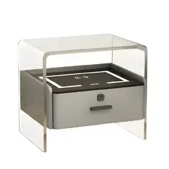 DECOKASA - Mesa de Noche Smart Vr. 3 con Huella Digital, Doble Parlante Bluetooth y Carga Inalámbrica
