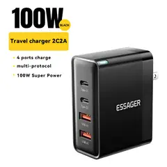 ESSAGER - Cargador Carga Rapida 100W GaN USB tipo C cargador PD QC Iphone Android