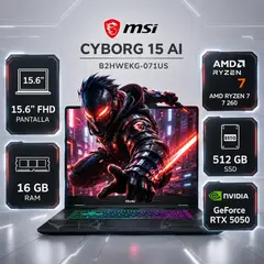 Msi - Laptop Cyborg A15 AI Ryzen 7 260 16GB 512GB SSD RTX 5050 8GB 15.6 FHD 144Hz B2HWEKG-071US