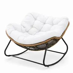 GENERICO - Sillón Mecedor Papasan con Cojín Acolchado y Ratán PE