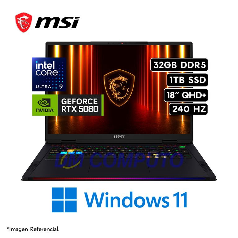 RAIDER 18 INTEL CORE ULTRA 9 285HX RAM 32GB DISCO 1TB SSD RTX5080 16GB 18" 240HZ WIN11